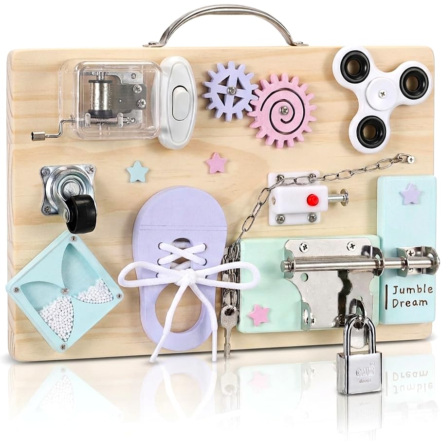 Image of Jumble Dream Montessori Busy Board, Sensory Toddler Toy 3+, Pastel Party