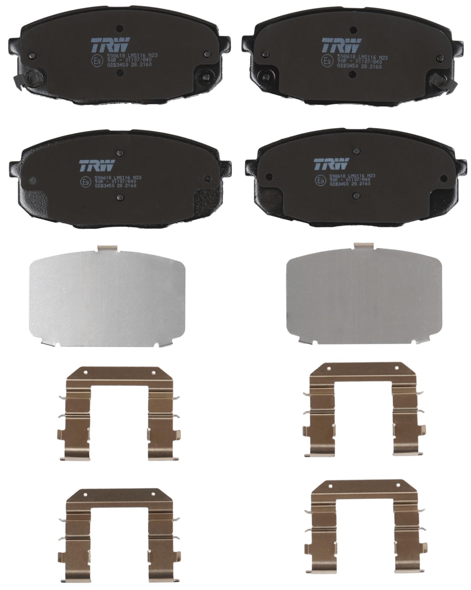 TRW GDB3450 Brake Pad Set of 4 for Hyundai Kona (OS, OSE, OSI) 2017-2023 Front Axle and other vehicles
