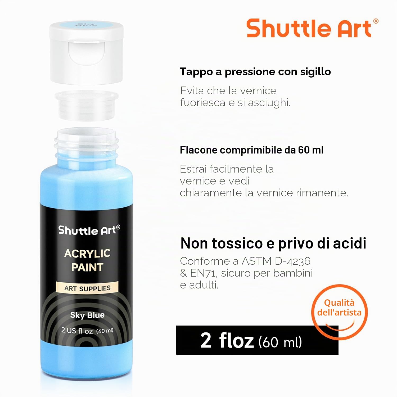Shuttle Art 36 Colori Acrilico per Dipingere, Bottiglie 60ml Set Pittura, Ricco Pigmentato, Vernice Pittura Acrilica Professionali per Artisti, Principianti su Tela Rocce Legno Ceramica Tessuto