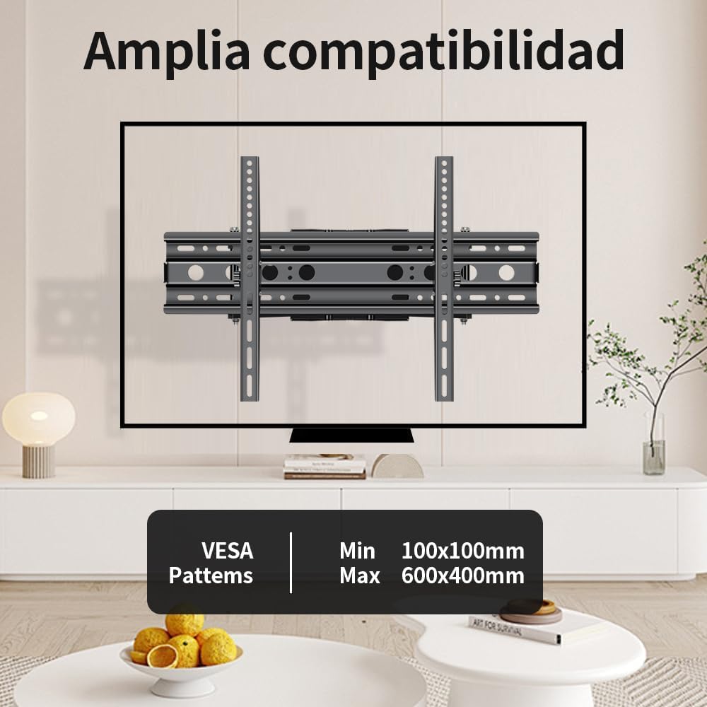 BuFan Supporto da parete girevole per TV da 32 a 80 pollici, doppio braccio articolato per Smart TV LED LCD 4K OLED, VESA max 600 x 400 mm, resistente, supporta fino a 45 kg, intrattenimento domestico