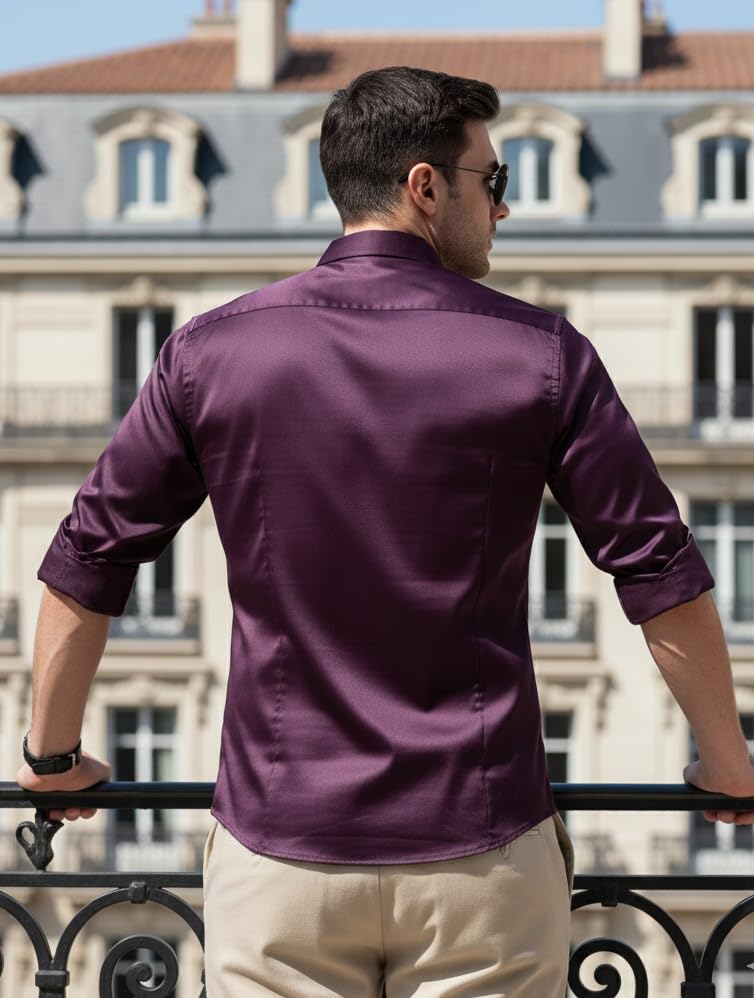 Image of IndoPrimo Men's Premium Satin Shirt for Party, Formal and Casual Wear - Stylish Designer Full Sleeve Shirt for Men