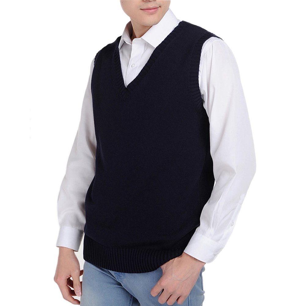 Men Women Knitted Cotton V-Neck Vest JK Uniform Pullover Sleeveless Sweater School Cardigan