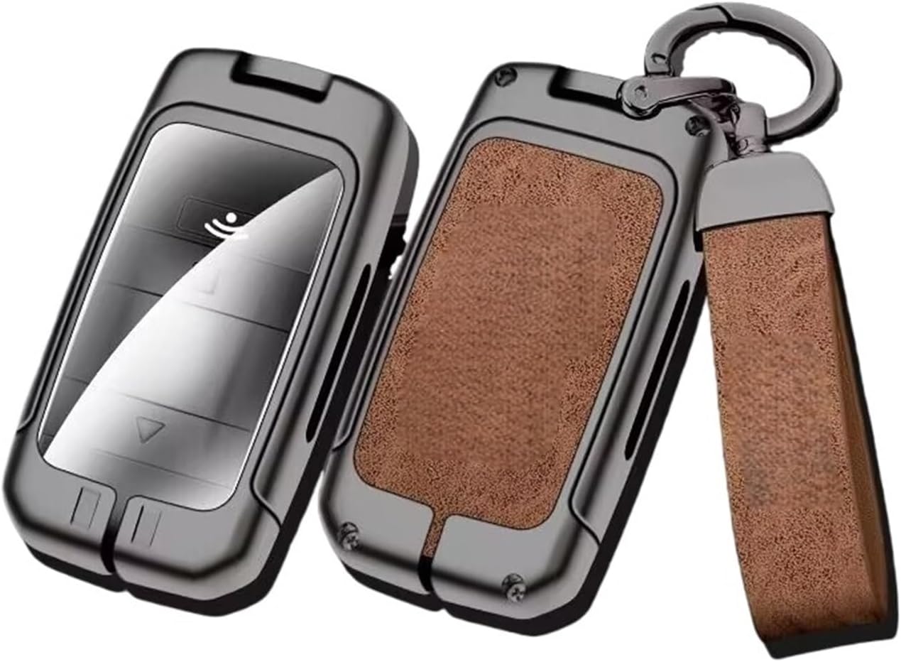 Compatible with Rolls-Royce Cullinan Phantom Ghost Wraith Dawn Zinc Alloy Leather Car Remote Key Case Cover Shell Auto Keychain Accessories(A-Gun Brown)