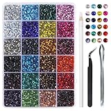 BEADSLAND Hotfix Rhinestones Mixed 24 Colors, SS10 Rhinestones for Crafts Clothes, Hotfix Crystals with 1 Tweezers, 1 Wax Pencil and 1 Spoon