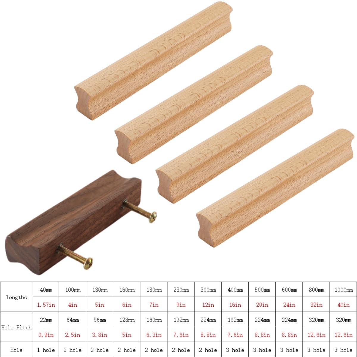 Generisch 4 Stück Möbeltürknäufe Schrankknöpfe Möbelgriffe Mit Schrauben 128mm Lochabstand Griffe Für Küchenschränke, Kleiderschrank(Natural,224 * 600mm)