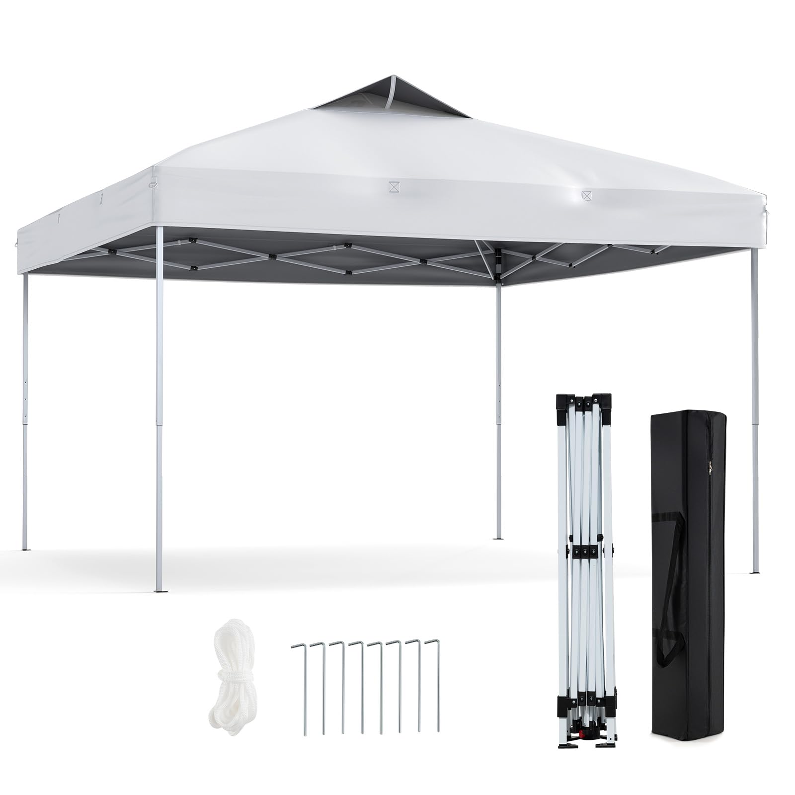 HOMASIS Gazebo Pieghevole 3 x 3 m con Protezione UV 50+, Altezza Regolabile, 1 Blocco Centrale, Borsa per il Trasporto, Padiglione da Giardino per Festa (Bianco)