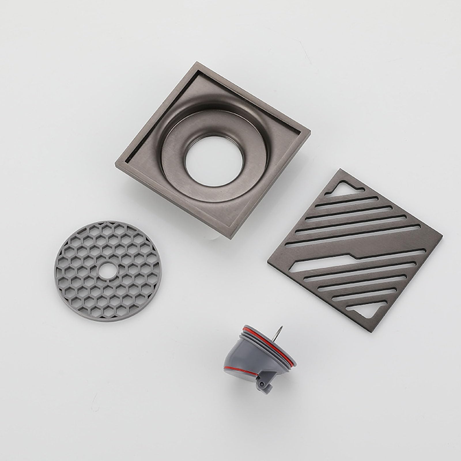 Drenaje De Piso Gris, Desagüe del Piso con Rejilla Y Filtrar, Anti-Olor Piso Desagüe Rejilla Residuos Filtro para Pelos, para Baño, Inodoro, Lavandería, Etc. Acero Inoxidable, 10 * 10 Cm