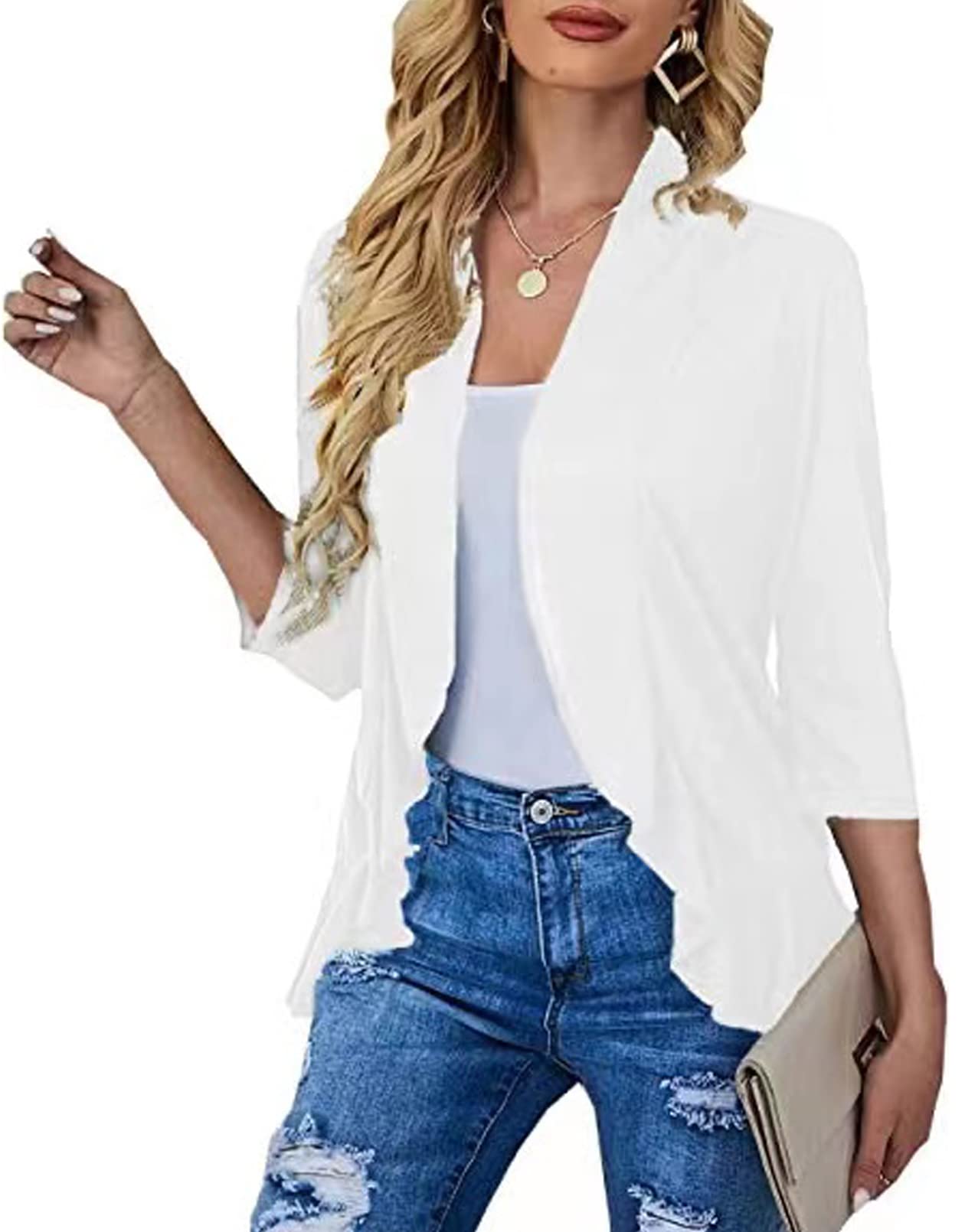 Women’s Lightweight Open Front Kimono Jacket Half Sleeve Thin Cardigans Outwear