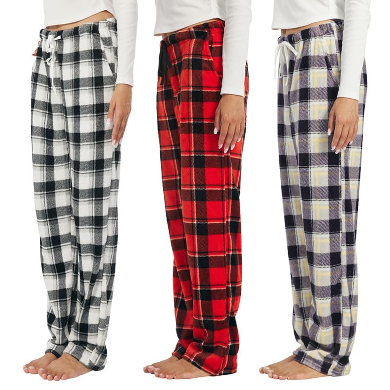 3-Pack Womens Fuzzy Pajama Pants with Pockets