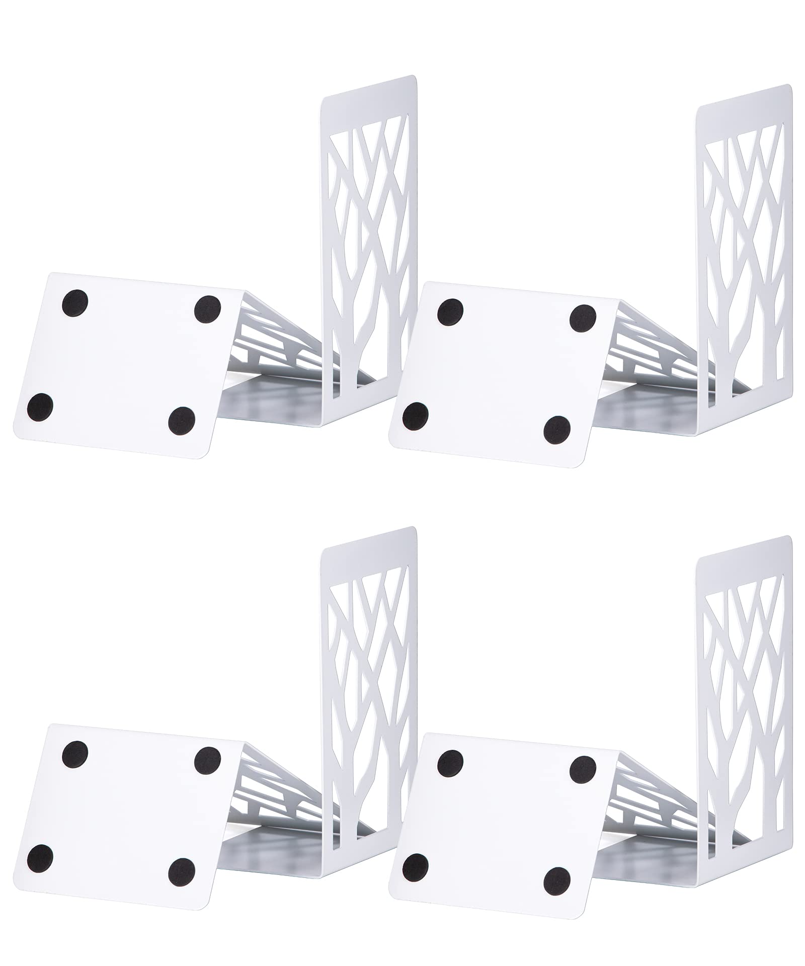 Book Ends, Bookends, Bookends for Shelves, Bookend, Book Ends for Heavy Books, White Metal Book Shelf Holder Home Decorative, Book Stoppers for Shelves, Bookend Supports 4 Pair