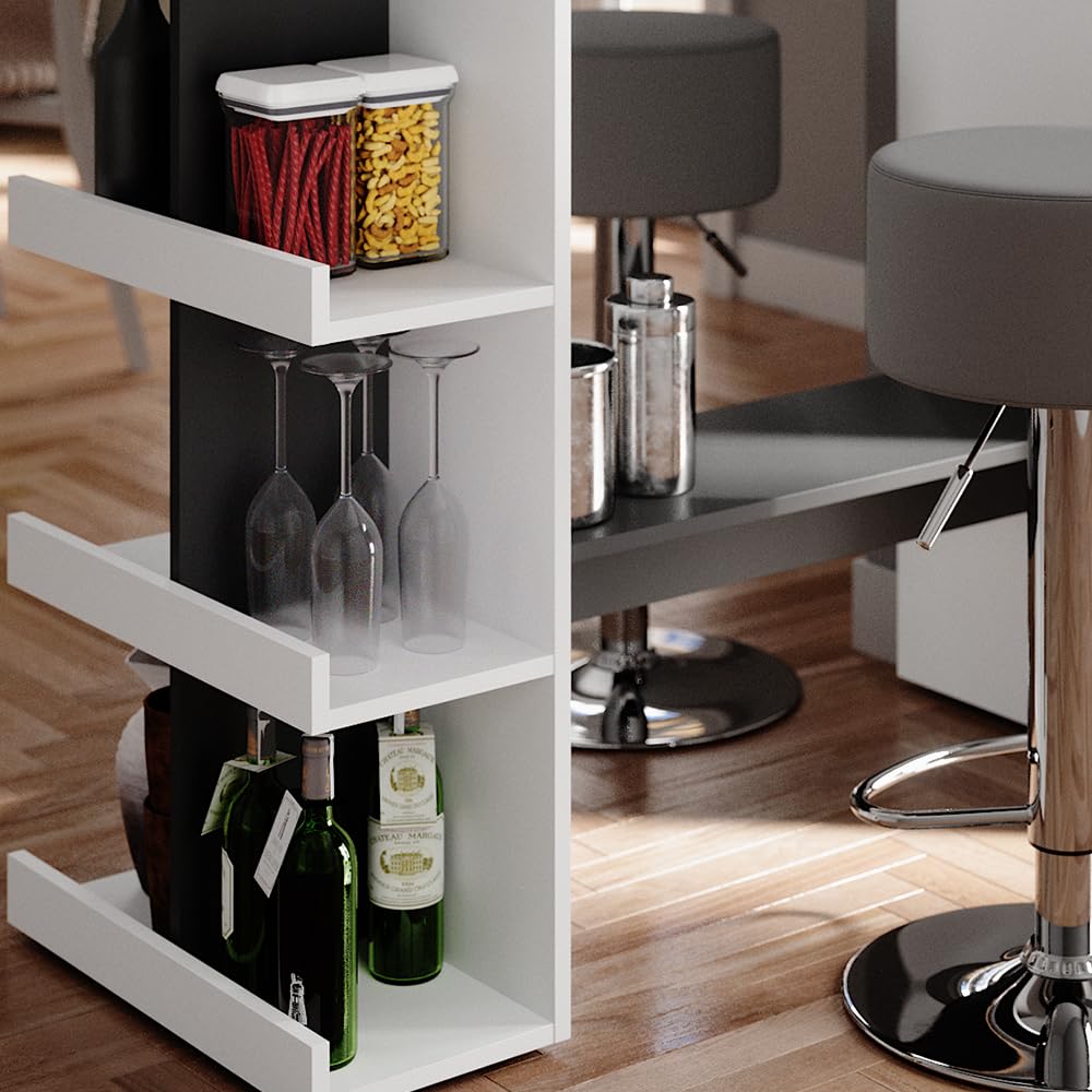 Vicco Bartisch-Set Dana, Weiß, 108 x 50 cm mit 2 Barhockern, mit offenen Ablagen zur Nutzung als Stehtisch