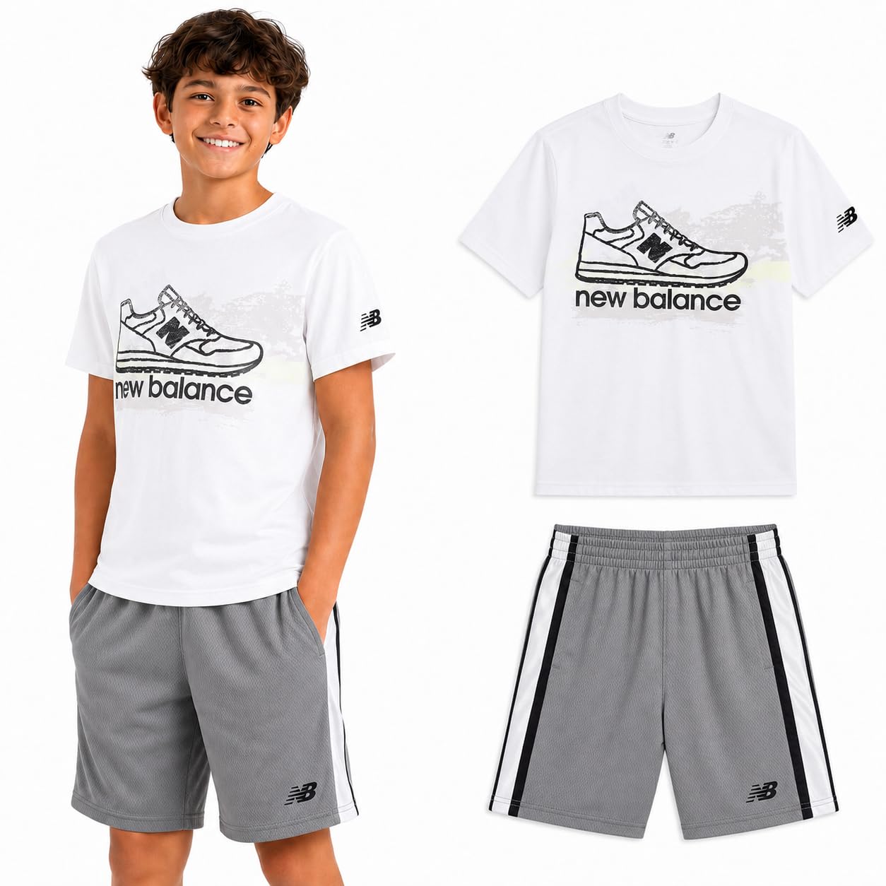 New Balance Boys 2 Piece Cotton Blend Jersey Shirt &amp; Basketball Shorts