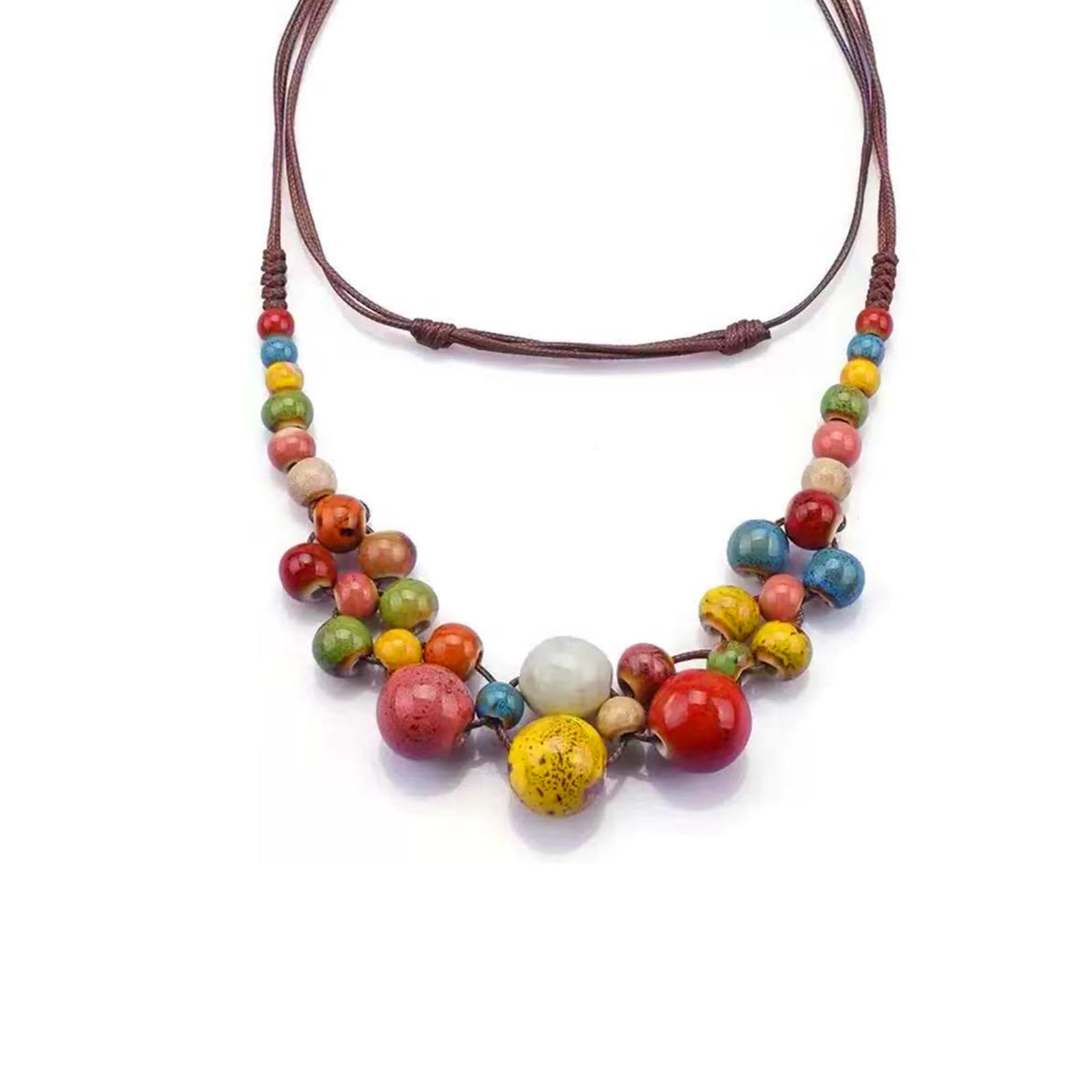 RUIFUU Ceramic Beaded Necklace for Women,Colorful Boho Beaded Necklaces Y2K Hippie Round Beads Strand Necklace Fashion Statement Jewelry for Women