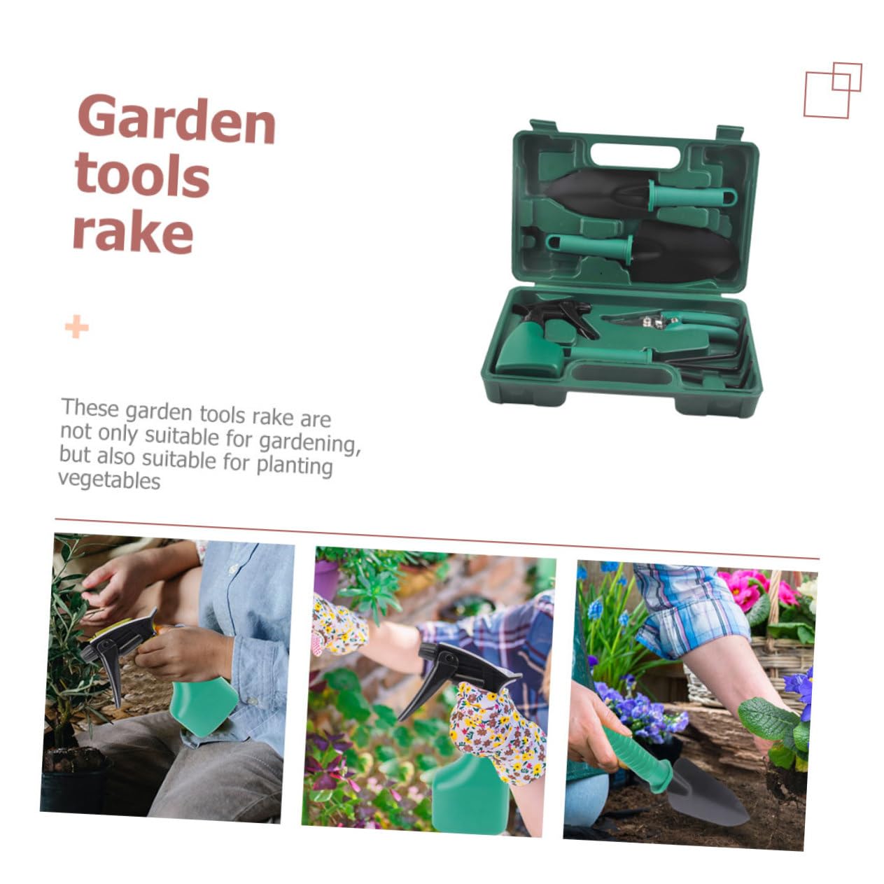 Set di 5 Attrezzi da Giardino in Pp e Metallo Inossidabile per Piantare Piante e Fiori, Leggero e Resistente Custodia