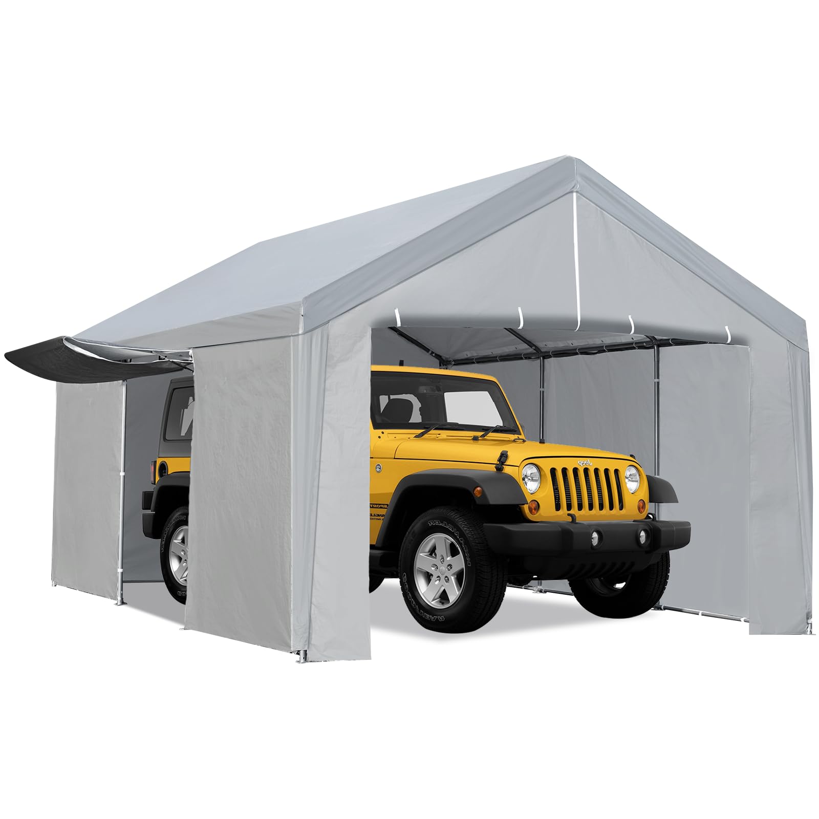 Carport Car Port Canopy 10x20 Ft Heavy Duty, Portable Garage Shelter with Removable Sidewalls, Metal Frame, All Weather Carport Garage Party Tent for Automobiles Truck Boat, 180G Coating Pe