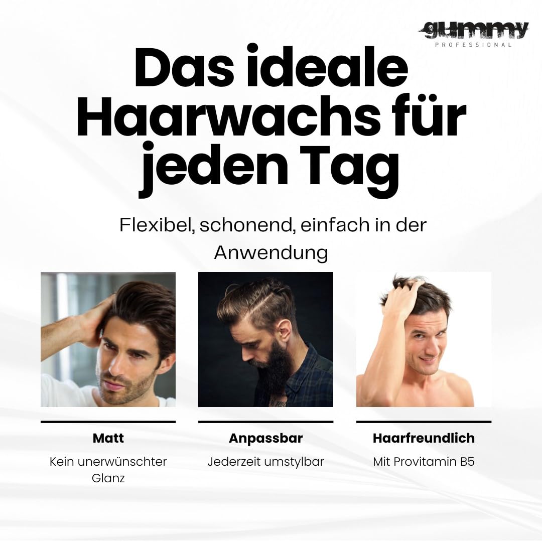 Gummy Professional Matt Finish Styling Wachs 3x 150 ml – Mattes Haarwachs mit starkem Halt – Styling Wax ohne Alkohol für Männer & Frauen mit Vitamin E