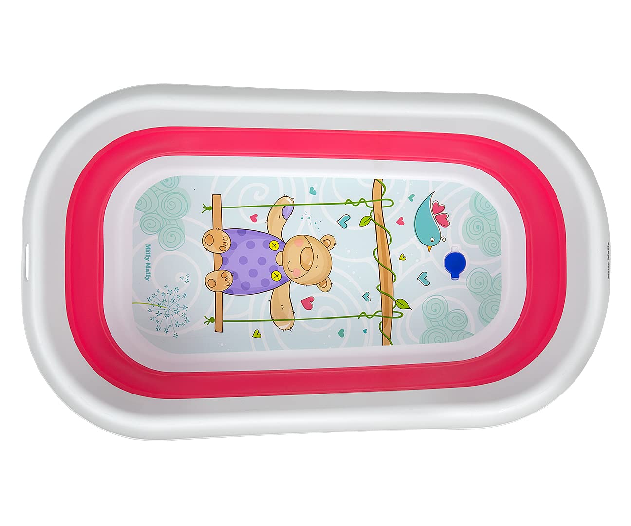 Milly Mally Aqua Baignoire Pliable pour Bébé Bassin de Douche Portable avec Détection de Température et Pieds Antidérapants Rose