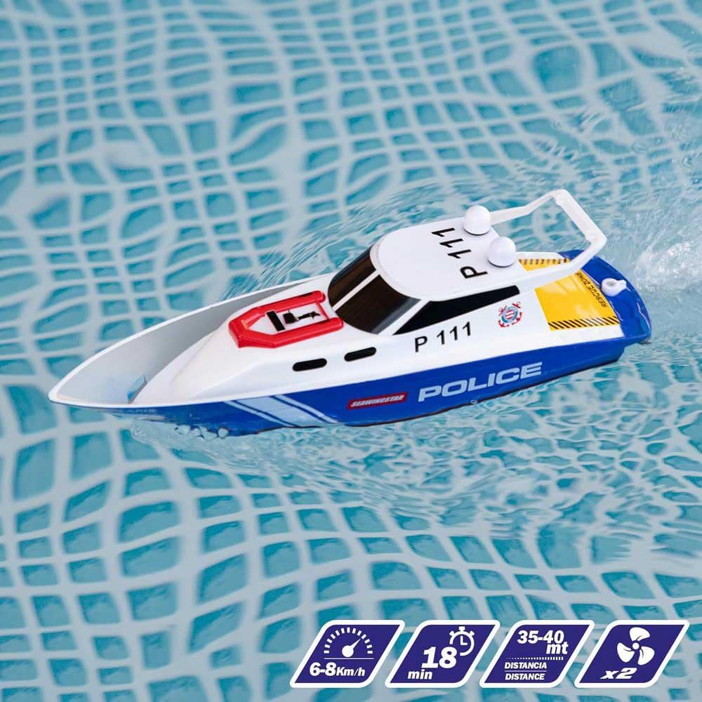 ColorBaby 47674 Racing Boat Boat Police Radiocontrol, 36x10x10 cm, Pilot zdalnego sterowania, 6 kierunków, 2,4 GHz, zasięg 35-40 m, łódź RC, zabawki dla dzieci, 4 lata