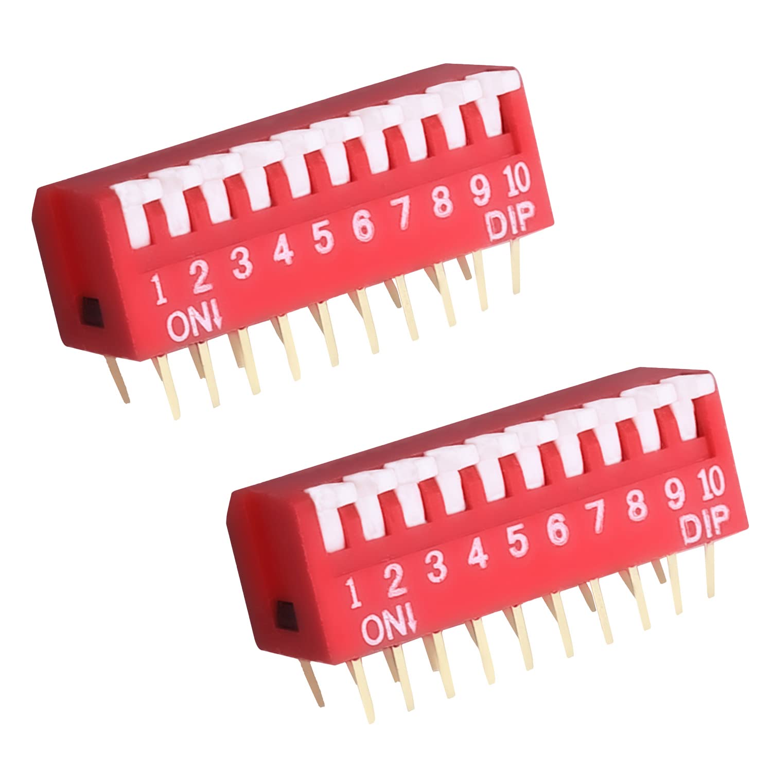 Fielect 3pcs Red DIP Switch Side Toggle 1-10 Positions 2.54mm Pitch for Circuit Breadboards PCB