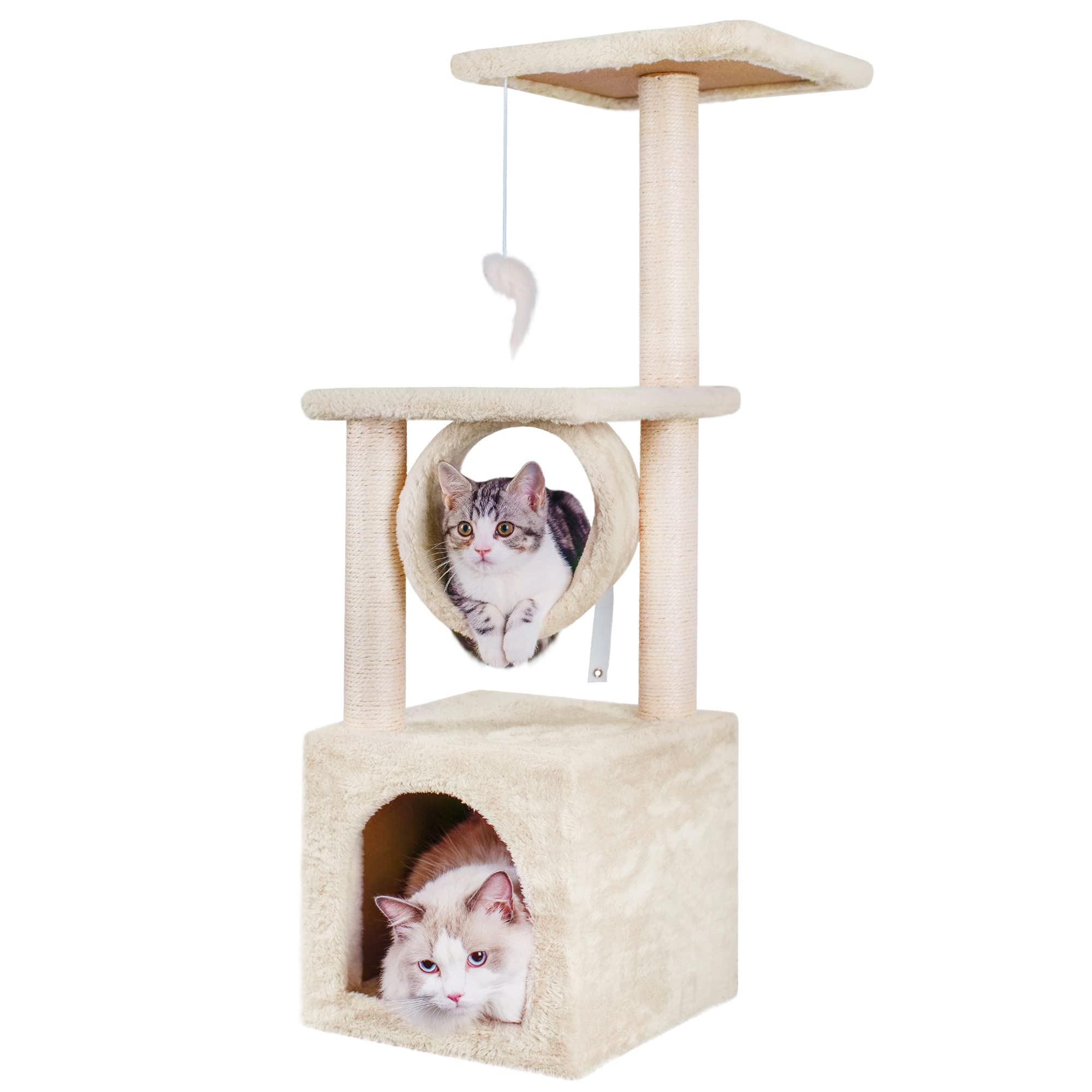Cat Tree, 90cm Cat Scratch Posts 3 Tier Stable Cat Climbing Tower Cat Activity Trees with 1 Room, Indoor Pet Activity Furniture Play House for Kitty Kitten