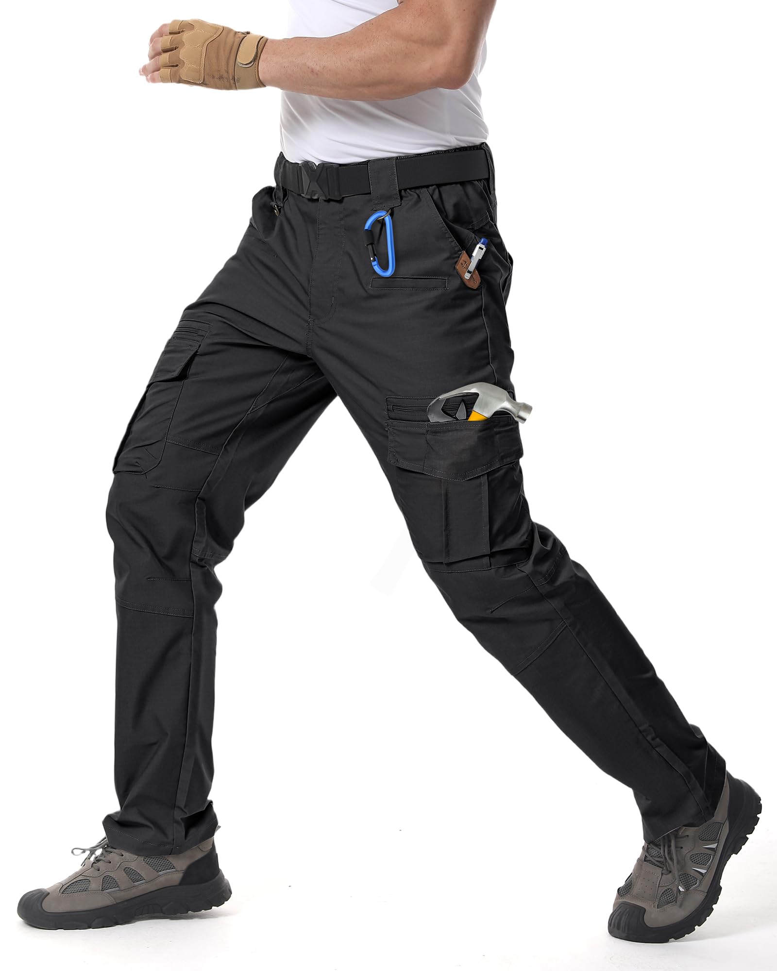 IGOLUMON Pantalon de Travail Homme Pantalon Cargo Stretch avec Plusieurs Poches Taille Elastique Pantalons de Randonnée Loisirs Vêtements de Sécurité