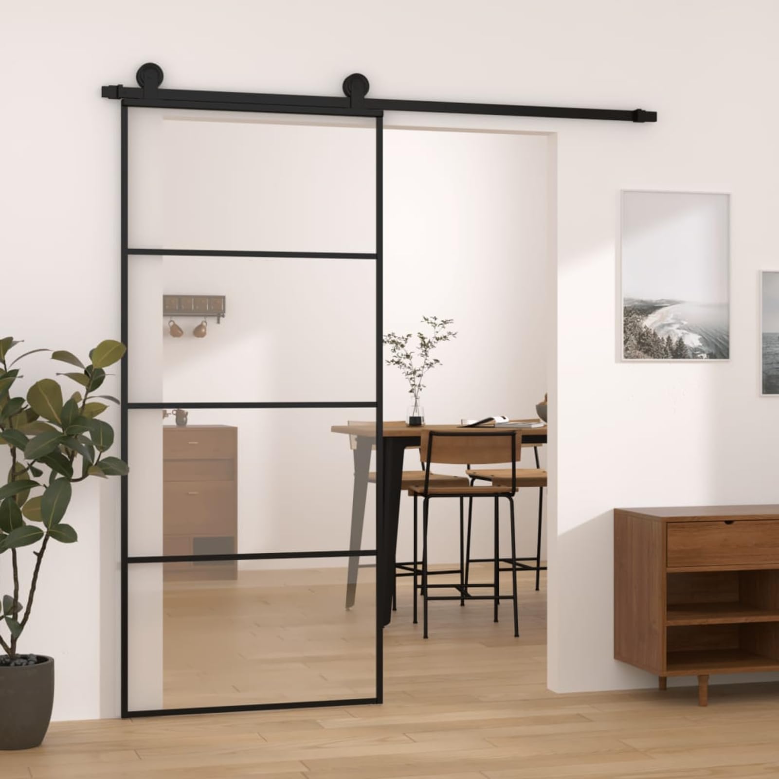 Homgoday Puerta corredera con ferretería 90 x 205 cm vidrio ESG aluminio, muebles para casa, interior, exterior, salón dormitorio i