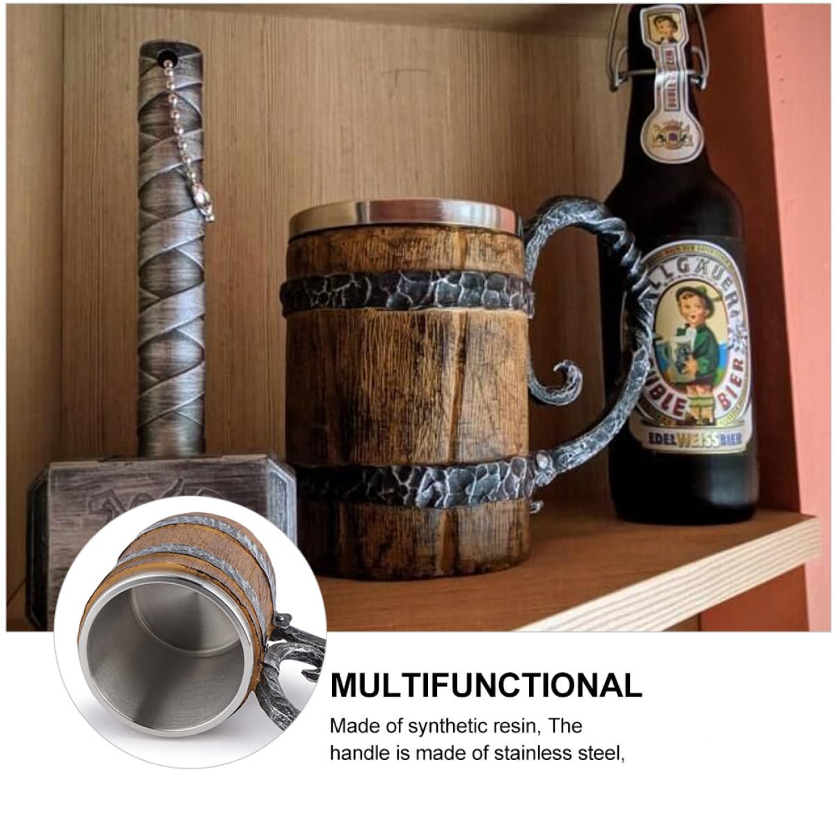 Ciieeo 2 Piezas Jarra De Cerveza De Barril De Madera Reutilizable Botella De Agua Hidro Vino Térmico Matraz Plegable Fabricante Taza De Cuerno Para Beber Acero Inoxidable Brown
