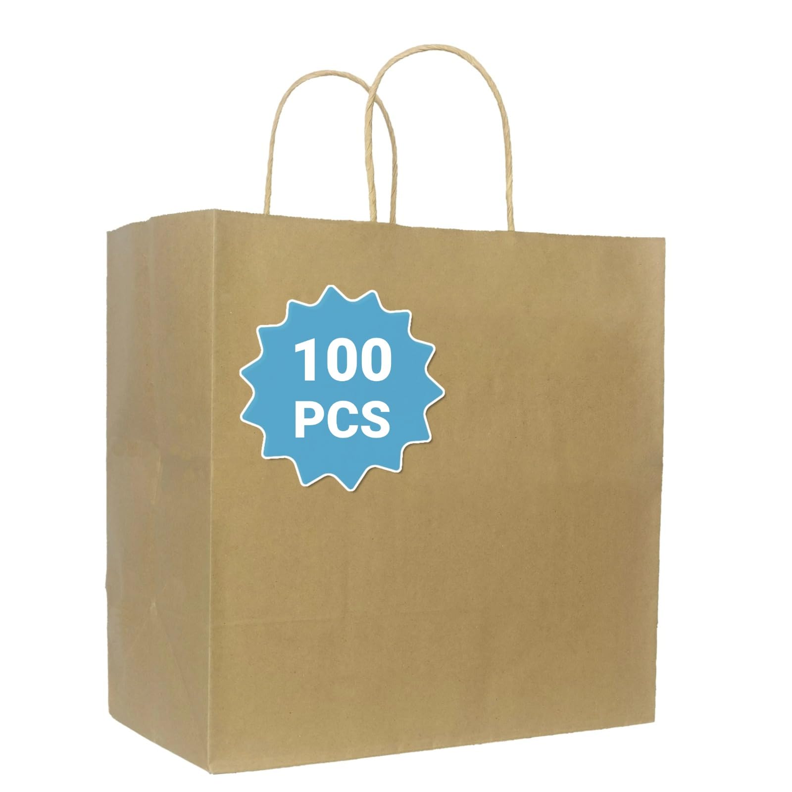 COGLARING 100Pcs Brown Gift Bags with Handles - 11x5.9x11 Inch Kraft Paper Bags for Parties, Weddings, Shopping, Grocery, Takeout & Retail - Bulk