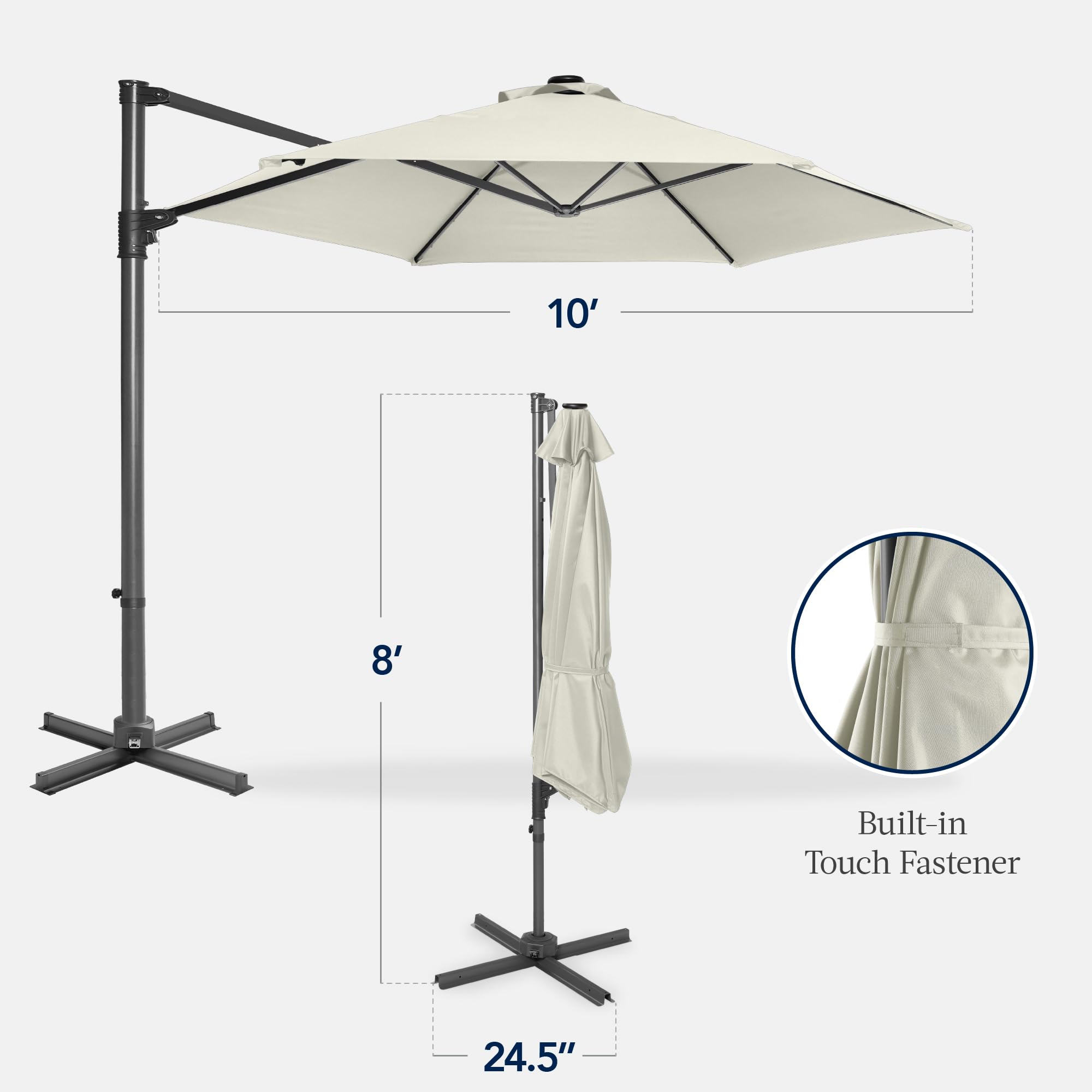 big patio umbrella with lights CLOUDFLY 11 ft. x 9 ft. Solar LED Patio Umbrella and 240 lbs. 4-Piece Base 360 Rotatable Outdoor Cantilever Umbrella in Black