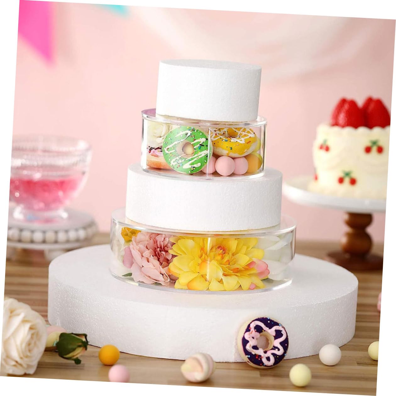 Alzate per Torte in Acrilico Trasparente, Set da 2 Pezzi Rotondi Piccoli Riempibili, Supporto per Cupcake e Dolci da Buffet per Feste, Matrimoni e Compleanni