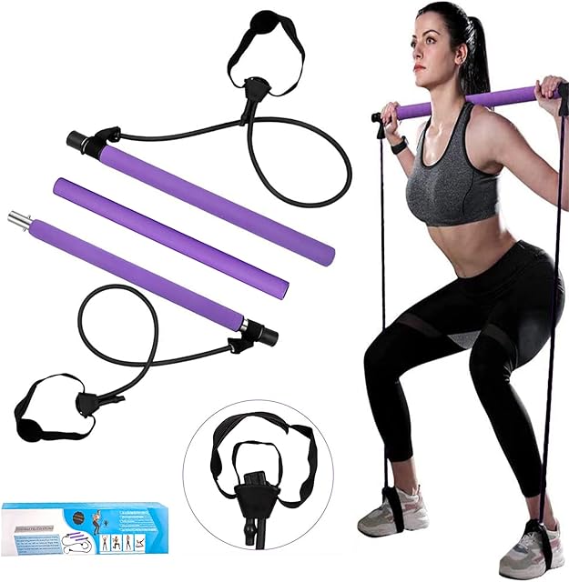 ABsuper Pilates Bar Set, Portable Yoga Exercise Pilate Stick with Resistance Band Foot Loop, Fitness equipment for Stretch Sculpt Twisting Sit-Up for Man Women Home Gym Bodybuilding shaping Workout