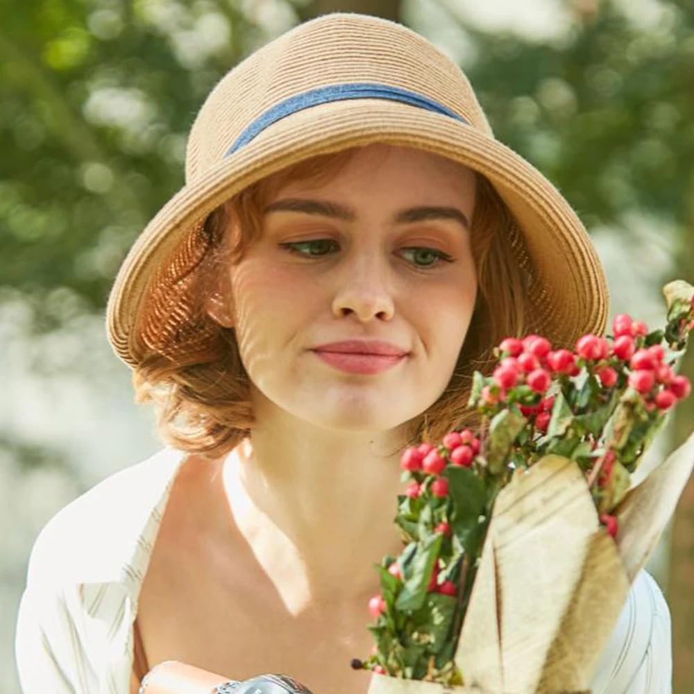French Straw Bonnet Cap for Women Victorian Sun Hats Chin Strap Foldable Summer Bucket Hat Beach Sun Hat Fedoras - Image 6