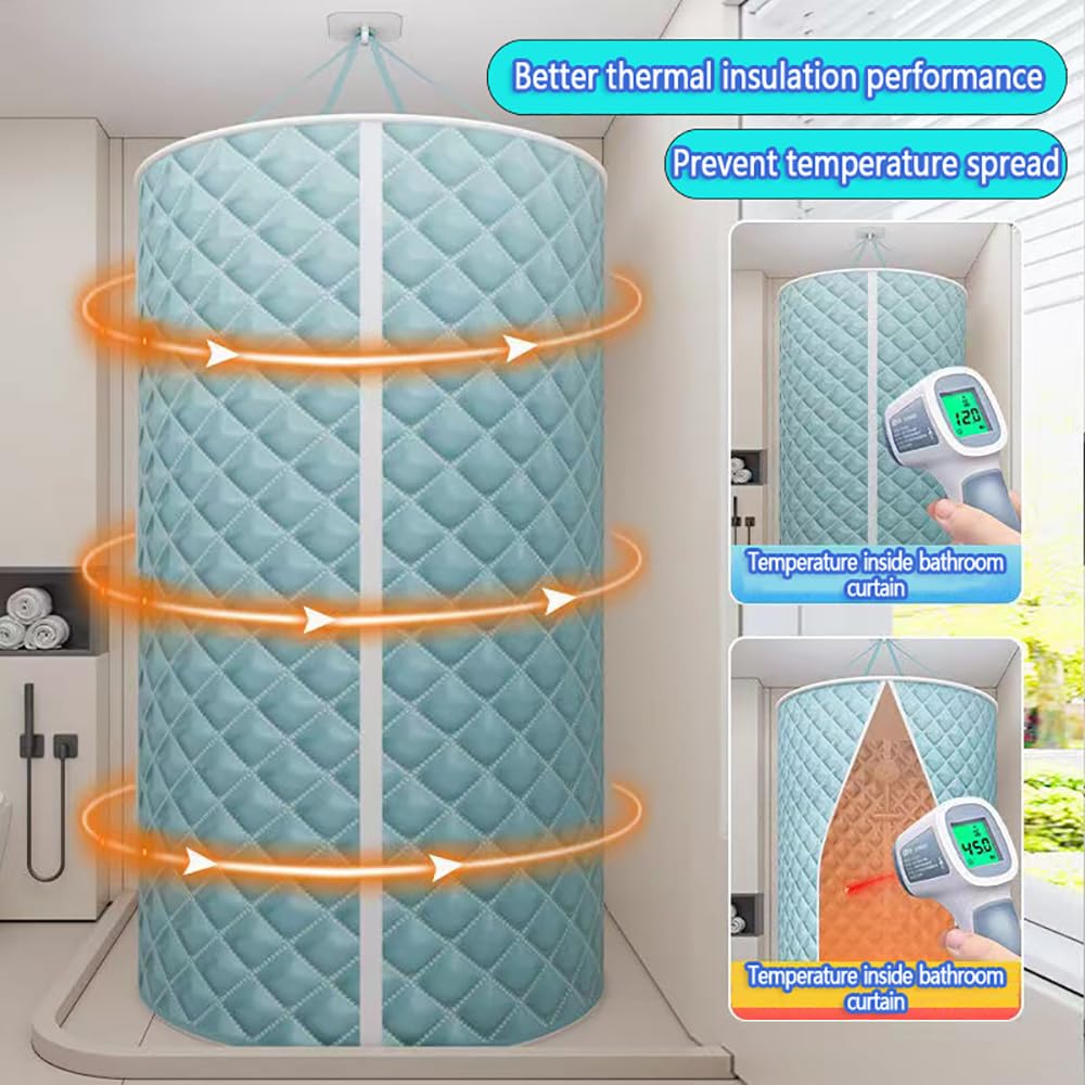 Portable Folding Shower Curtain, 100x200cm, Waterproof Polyester with Aluminum Peptide Silver Coating, Easy Installation, Space-Saving for Small Bathrooms & Travel (Sky Blue)