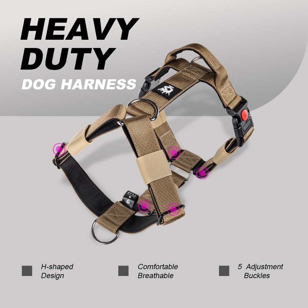 TSPRO Harnais Ultraresistant pour Chien Grande/Moyenne Taille, Anti-Traction, Réglable avec Boucle de Libération Rapide et Poignée, Idéal pour la Promenade et la Course en Plein Air (Khaki 25, M)