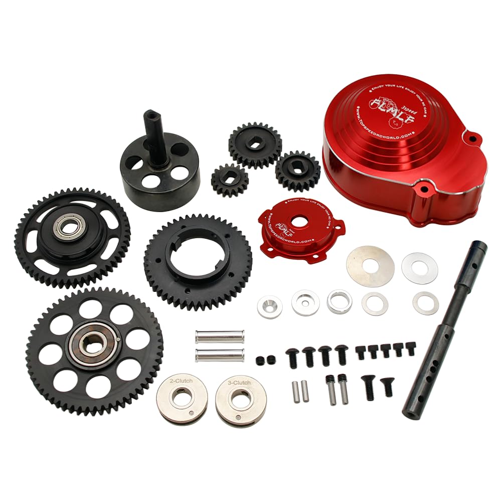 smTSRC Metal Casing 3 Speed Gear Transmission Kit for FLMLF for 1/5 HPI ROVAN KM Baja 5B 5T 5SC Buggy Rc Car Parts (Red)