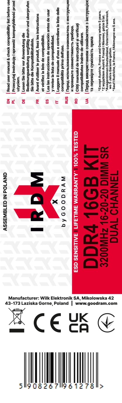 GOODRAM IRDM X DDR4 16 Go 2 x 8 Go 3200 MHz CL16 DIMM Blanco