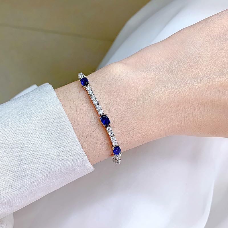 14K Gold Sapphire and Moissanite Tennis Bracelet for Women, Celebrating September Birthdays with Everyday Elegance4