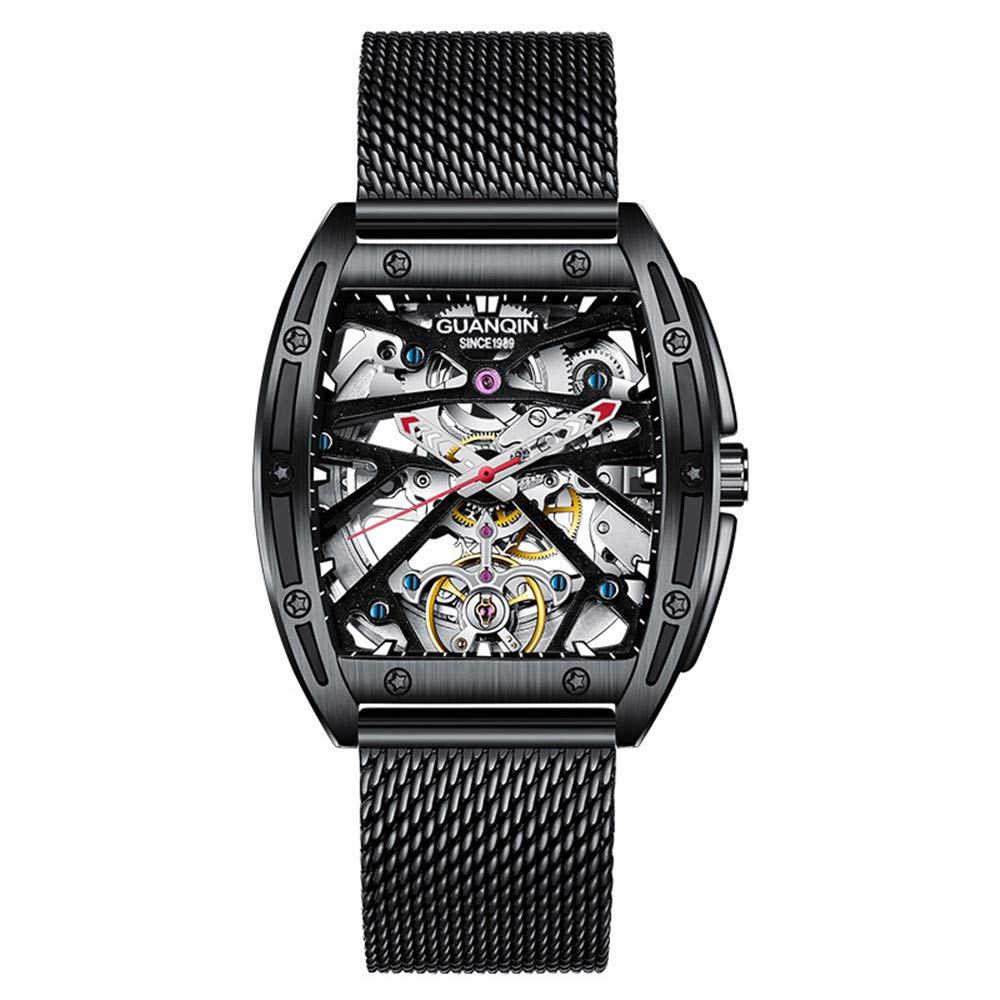 Guanqinnew Men Automatic Luminous Wrist Watch Skeleton Tourbillon