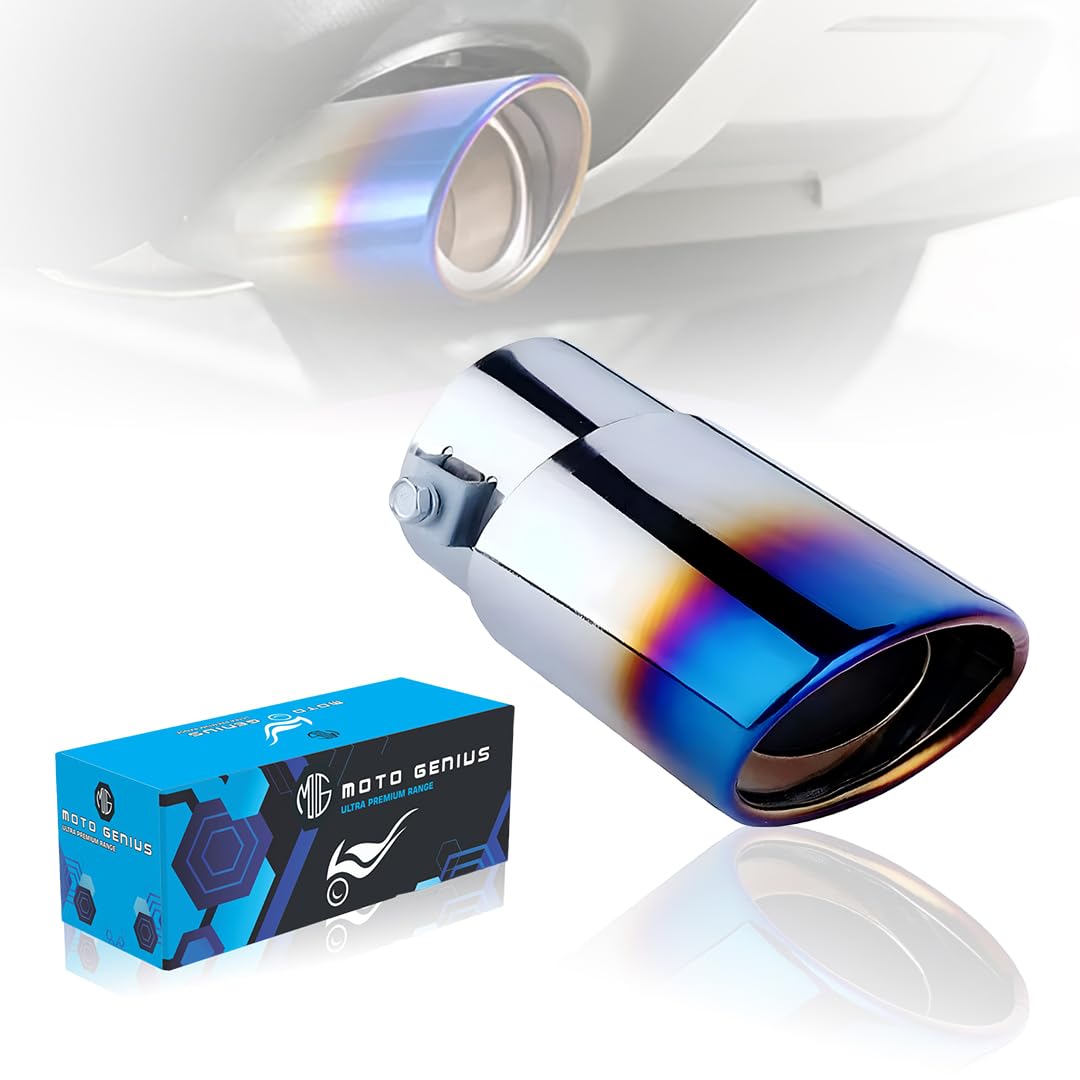 MOTO GENIUS Universal Stainless Steel Car Exhaust Tip | Chrome Bolt-On Tailpipe Muffler for Most Cars, Rustproof Exhaust Pipe Extension, Adjustable Silencer Tip (Pack of 1) Multi-Color