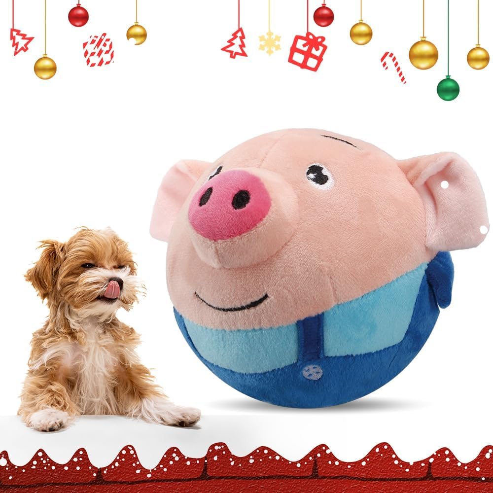 Gahwa Active Moving Pet Plush Toy, Interactive Dog Toys Pet Bouncing Balls, USB Rechargeable Interactive Washable Cartoon Pig Plush Sound Electronic Dog Toy, Small Cute Squeaky Dog Toy(Blue Pig)