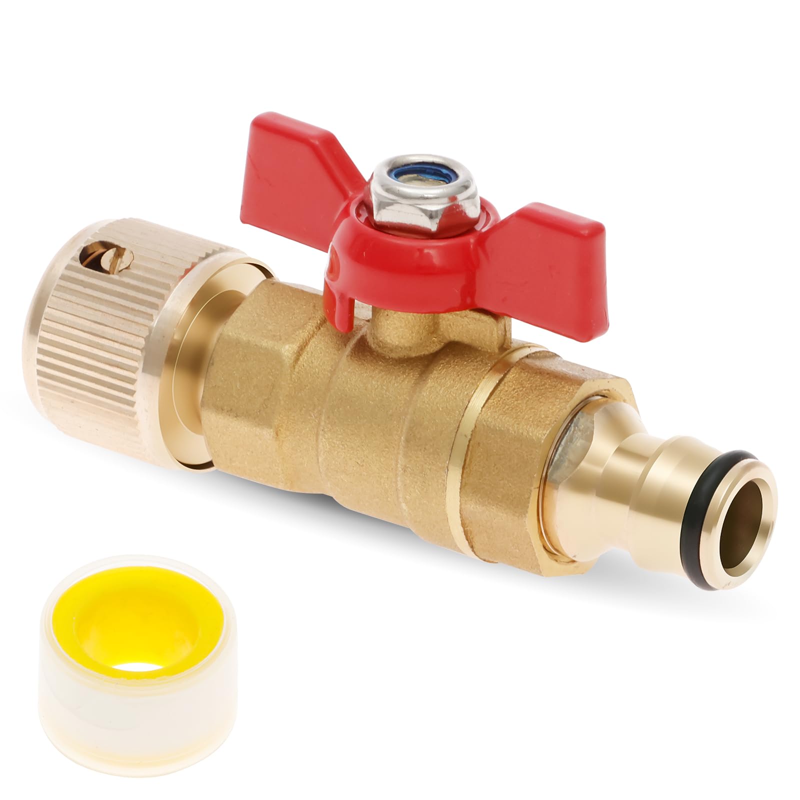 Solid Brass Hose Connector Brass Connector with Control Valve Quick Release Garden Hose Connectors for Outdoor Tap and Garden Hoses One Male and One Female