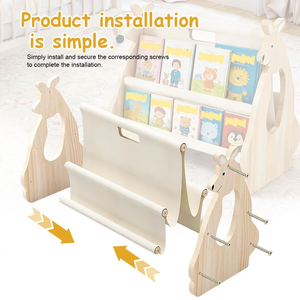 Libreria Montessori Per Bambini In Legno Con Design Canguro – Libreria Per Cameretta, Portatile, Favorisce L Autonomia, Facile Da Montare, Ideale Per Neonati E Asili