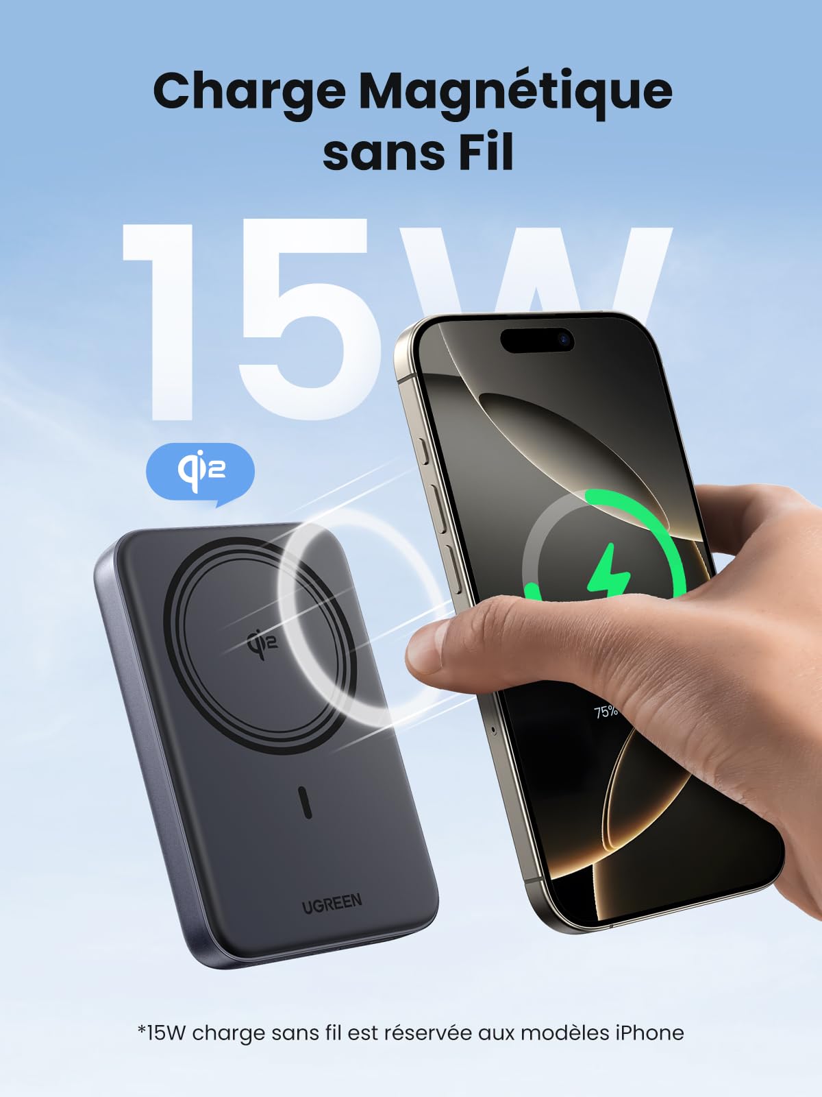 UGREEN Nexode Qi2 15W Batterie Externe 10000mAh 30W Compatible avec MagSafe iPhone 16 Plus Pro Max 15 14 13 12 Power Bank Induction USB C Magnétique sans Fil Charge Rapide PD 3.0
