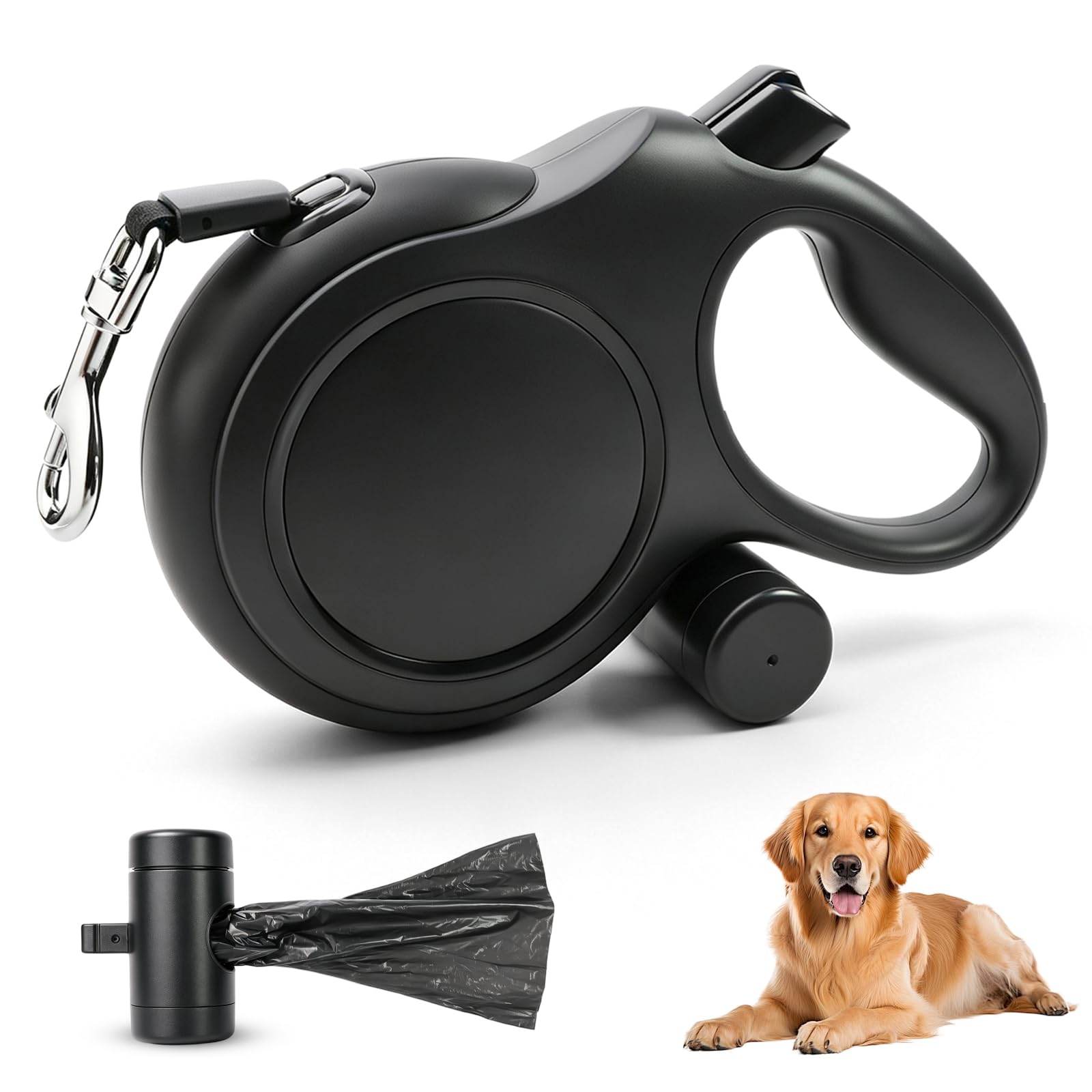 8m Retractable Dog Lead for Large Dogs up to 50kg, Extendable Dog Lead with 360° Anti-Tangle Tape, Dog Lead Retractable Design with Quick Brake & Lock, Anti-Slip Handle and Waste Bag Dispenser