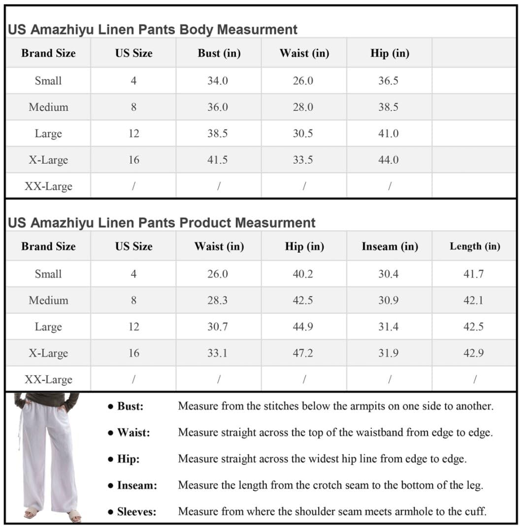 Amazhiyu Pantaloni da donna 100% lino estivi casual a gamba larga con tasche a palazzo