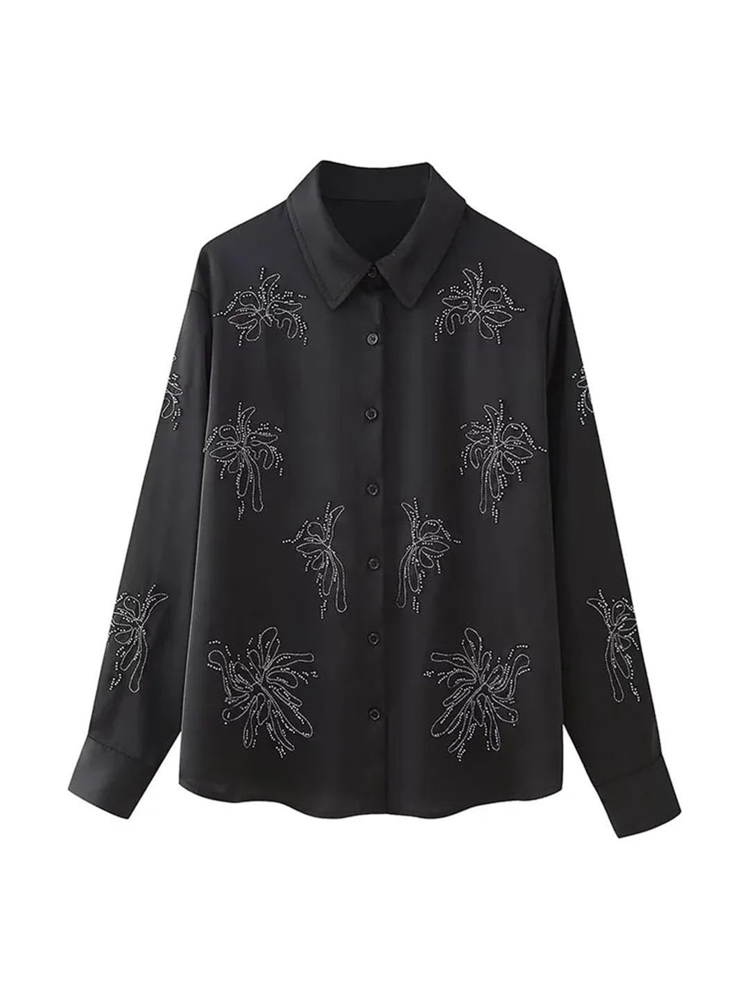 Ensemble de pantalons longs brodés pour femmes, ensemble chemise à manches longues à simple boutonnage, Only-shirt, S