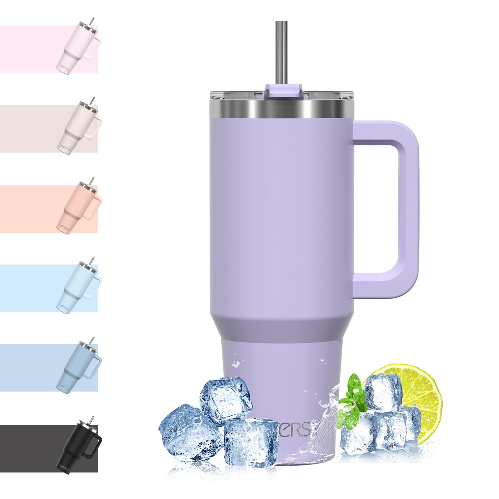 Sponsored Ad – WATERSY Travel Mug Coffee Cup 40oz Tumbler Straw Lid and Handle, Stainless Steel Double Wall Vacuum Insulated Coffee Water Bottle Thermal for Cold Hot Coffee 1182ml Purple