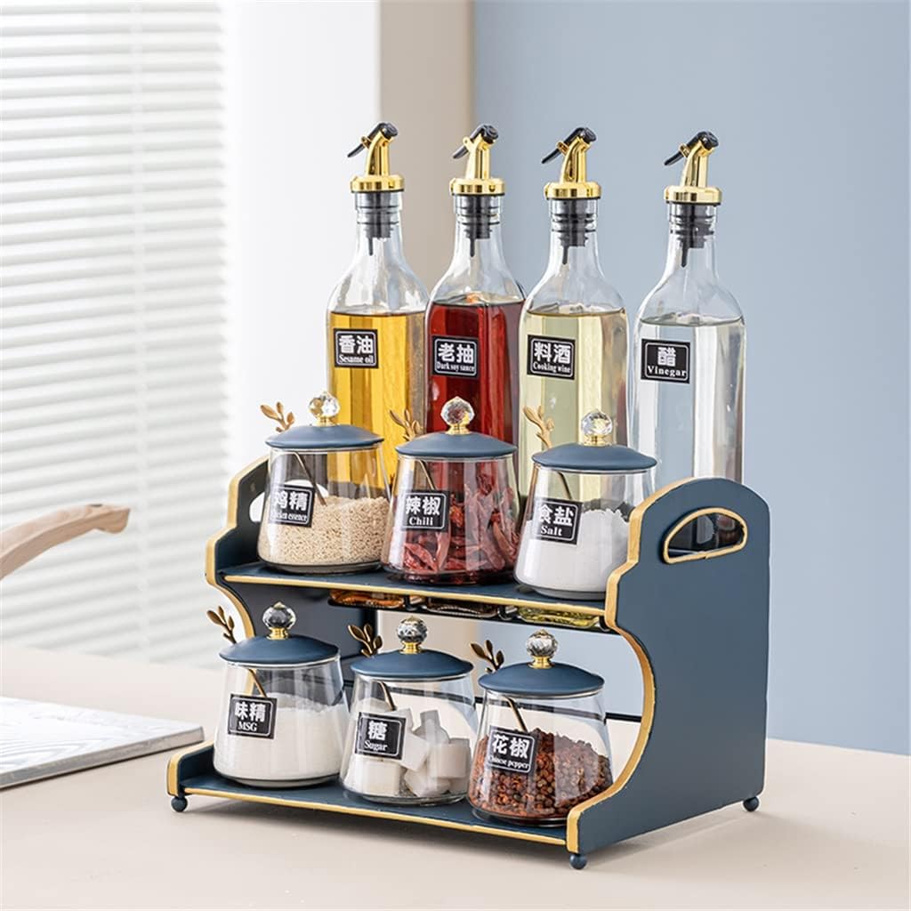 Glass Spice Jars Set Oliv Oil Sprayer Dispenser Sugar Condiment Salt Pepper Organizer Lid Spray