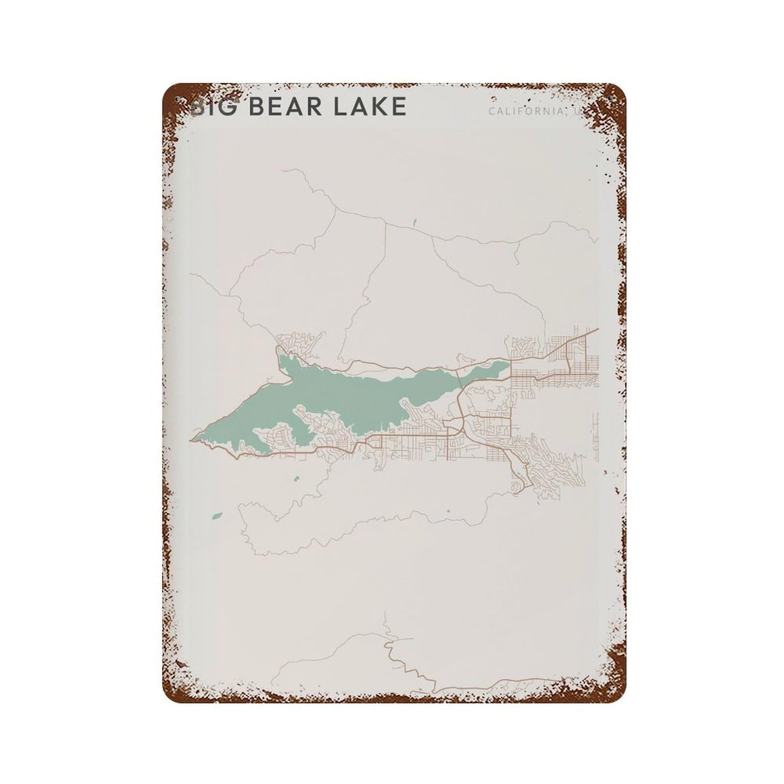xiaoxiaoshen Big Bear Lake Map California Travel Gift Farmhouse Decor (2) Wall Decor Art Metal Tin Poster Modern Home Decor Art Home Bar Shop Decorations Vintage Sign 40x30cm