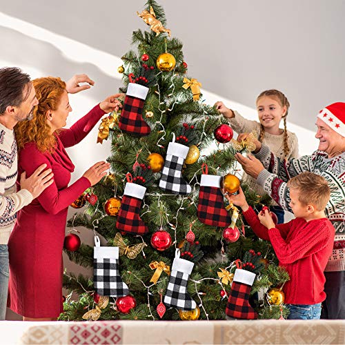 image for Skylety 24 Pieces Christmas Buffalo Plaid Stocking Classic Stocking De